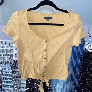 3 for $15//AEO Yellow T-Shirt with Buttons and Tie
